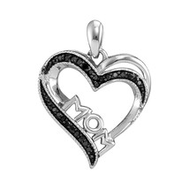 Sterling Silver Round Black Color Enhanced Diamond Mom Mother Heart Pendant 1/10 - $80.00