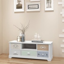 Unique Rustic French Style White Wooden TV Tele Stand Unit Cabinet With Prints - £137.19 GBP