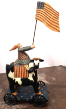 Williraye Studio WW1310 Primitive/Folk Girl w/ Flag on Cow Resin Pull Toy Décor - £40.45 GBP
