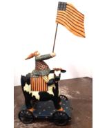 Williraye Studio WW1310 Primitive/Folk Girl w/ Flag on Cow Resin Pull To... - £40.30 GBP