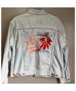 Levi&#39;s Light Wash Denim Trucker Jacket Back Floral Embroidery Women&#39;s Si... - $18.70