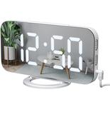 Digital Alarm Clock Desktop Mirror Surface Clock With Dual Usb Led Display - £24.97 GBP
