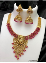 Indian Bollywood Style Red Gold Plated Necklace Goddess Ganesh Jewelry Set - £60.55 GBP