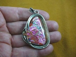 (D-808) Hot coral pink yellow triangle Lily DICHROIC Fused GLASS SILVER ... - £90.64 GBP