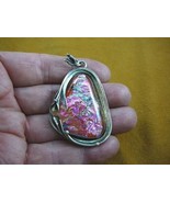 (D-808) Hot coral pink yellow triangle Lily DICHROIC Fused GLASS SILVER ... - £88.58 GBP
