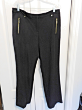 ANNE KLEIN 12P Womens Trouser Pants Black Gold Logo Pulls Accents Flat Front NEW - £15.69 GBP