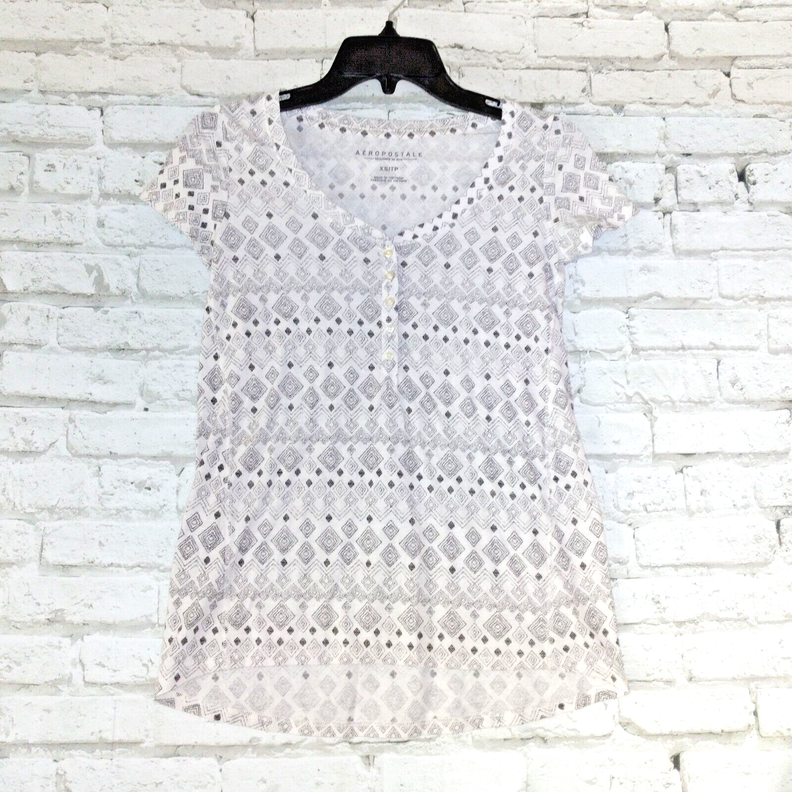 Aeropostale T Shirt Womens XS White Geometric Aztec Short Sleeve Henley  - $9.99