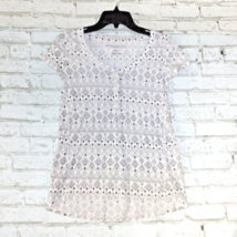 Aeropostale T Shirt Womens XS White Geometric Aztec Short Sleeve Henley  - $9.99