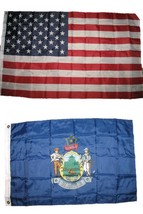 AES 2x3 2&#39;x3&#39; Wholesale Lot Combo: USA American w/State of Maine Flag - £7.54 GBP