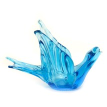 Art Glass Blue Bird Dove Wing Open Bowl Candy Dish Figurine Vintage 4.5 ... - £16.62 GBP