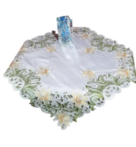 Summer Table Topper White Yellow Green Embroidered Richelieu Rustic Deco... - £39.04 GBP