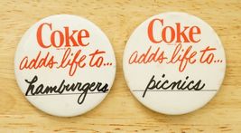 Vintage Pinback Button COKE Adds Life To Hamburgers Picnics Coca Cola So... - $18.80