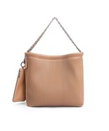 Isabella Recycled Vegan Leather Chain Shoulder Bag Latte Tan Pleated - $130.23 CAD