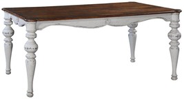 Dining Table Portico Old World Antiqued White Wood Rustic Pecan, Round Corners - £2,053.54 GBP