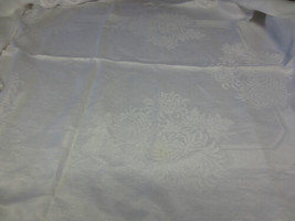 Vtg Irish Linen Damask Tablecloth Chrysanthemums 88 X 70 + 4 Napkins Hand Hemmed - £56.44 GBP