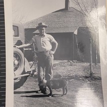 Found Black And White Photo Man With Dog 1940s Hat Car - £7.05 GBP