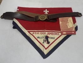 Lot Of Vintage Boy Scouts of America BSA Leather Belt 1964 Scarf Arrow Booklet - $59.39