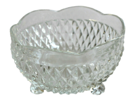 VINTAGE INDIANA GLASS CRYSTAL BOWL DIAMOND POINT SCALLOPED 3 TOED FOOTED... - £11.80 GBP