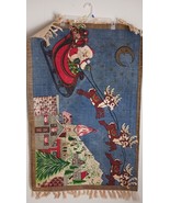 Vtg 1995 HAYIM India Christmas Rug Mat SANTA&#39;S SLEIGH w/ Fringe Cotton 2... - $841.73 MXN