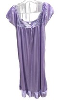 VTG Purple Night gown Lace Embroidery Floral Lavender Lilac Flowers Ruff... - £23.24 GBP