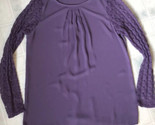 Anthropologie Sabine Sz Small Purple Pleated Blouse Purple Lace Sleeves - £24.92 GBP