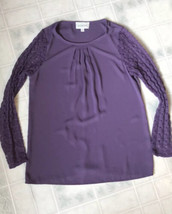Anthropologie Sabine Sz Small Purple Pleated Blouse Purple Lace Sleeves - £24.63 GBP