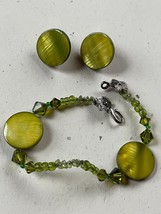 Demi Lot of Light Green Plastic Bead  &amp; Round Dyed Mother of Pearl Disk ... - £10.46 GBP