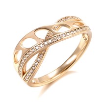 New Arrivals 585 Rose Gold Geometric Wave Ring Natural Zircon Finger Rings for W - £10.05 GBP