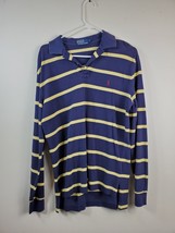 Ralph Lauren Polo Shirt Mens Medium Navy Yellow Stripe Long Sleeve Logo Pullover - £10.07 GBP