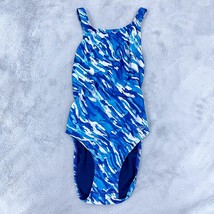 Speedo Racerback Cut Out Back One Piece Swimsuit Blue Wave Vintage Women... - $24.74