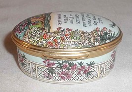 Halcyon Days Enamels Oval Trinket Box Colorful Garden Scene and Wise Saying - £43.02 GBP