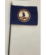 New Virginia State Mini Desk Flag - Black Wood Stick Gold Top 4” X 6” - $149.24 MXN