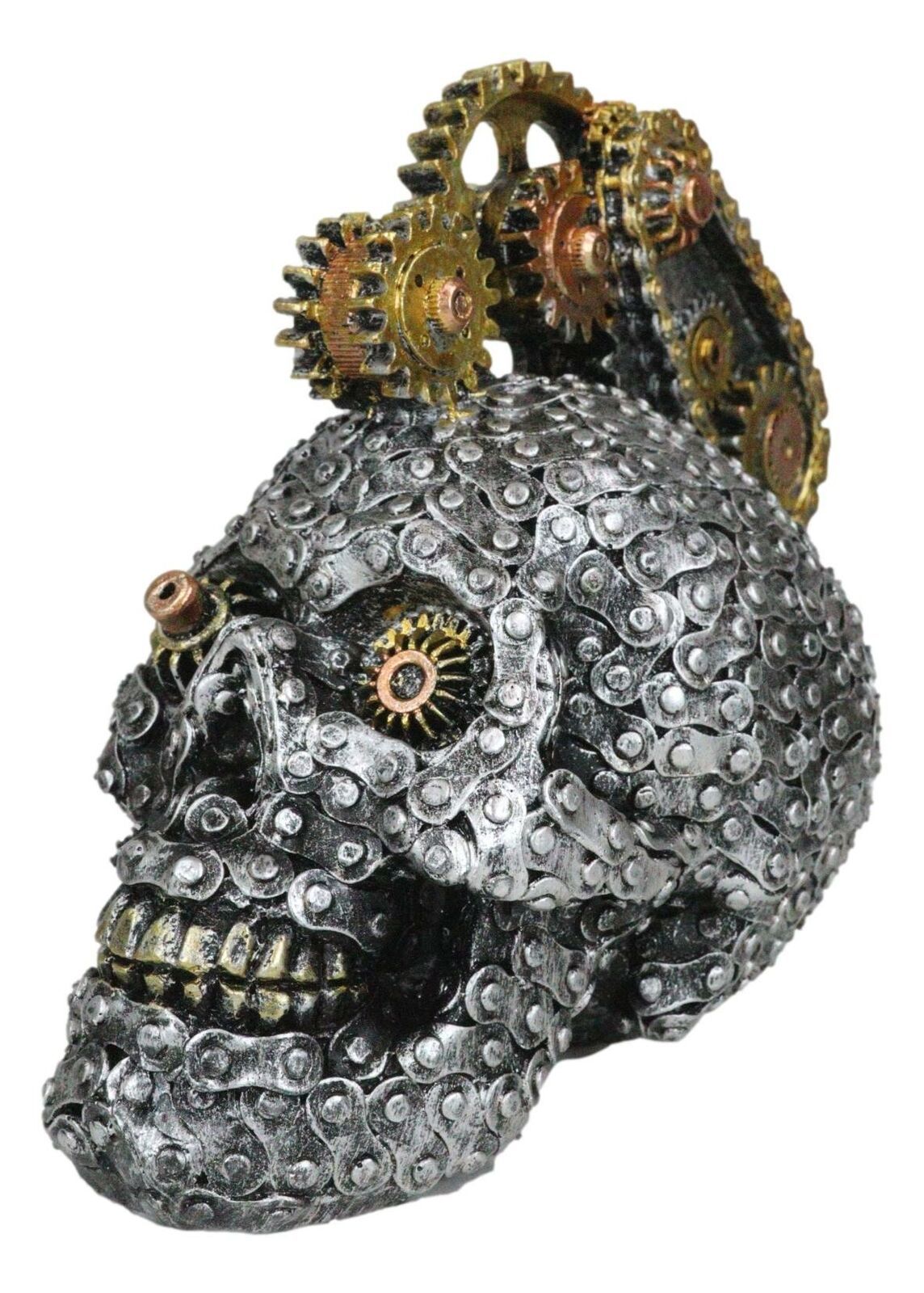 Geared Mohawk Steampunk Cyborg Robot Biker Skull With Motorcycle Chains ... - $27.99