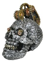 Geared Mohawk Steampunk Cyborg Robot Biker Skull With Motorcycle Chains Figurine - £22.51 GBP