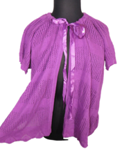 Woman Within Purple Cotton Tie Neck Pointelle Cardigan Sweater Plus Size... - £19.30 GBP