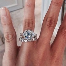 Bridal Wedding Ring Set 6.50Ct Round Cut Simulated Diamond 14k White Gold Size 9 - £252.85 GBP