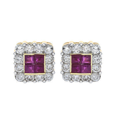 Primary image for 0.40 Carat Ruby & 0.75 Carat Diamond Stud Earrings 14K Yellow Gold