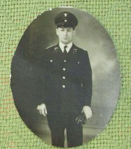 Vintage Wwii Photo German Officer Standing In Unform B&amp;W Oval Cut 4 1/2&quot;X3 1/2&quot; - £1.40 GBP
