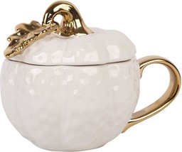 16oz White Hammered Pumpkin Shape Covered Mug W-Gold Stem - £28.47 GBP