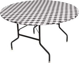 Black Checkered Fitted Table Cover for round Tables, Water Resistant, Wi... - $18.30