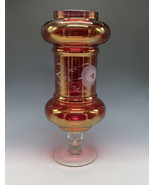 Vintage Apothecary Jar Large Footed Red Glass Cut Etched 15&quot; Vase Bucket - $56.99 CAD