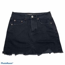 American Eagle Size 00 Skirt Y2K Black Denim Distressed Micro Mini Butto... - £11.05 GBP