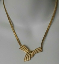 Vintage Signed Trifari Cream Enamel Bow Pendant Necklace - $23.75