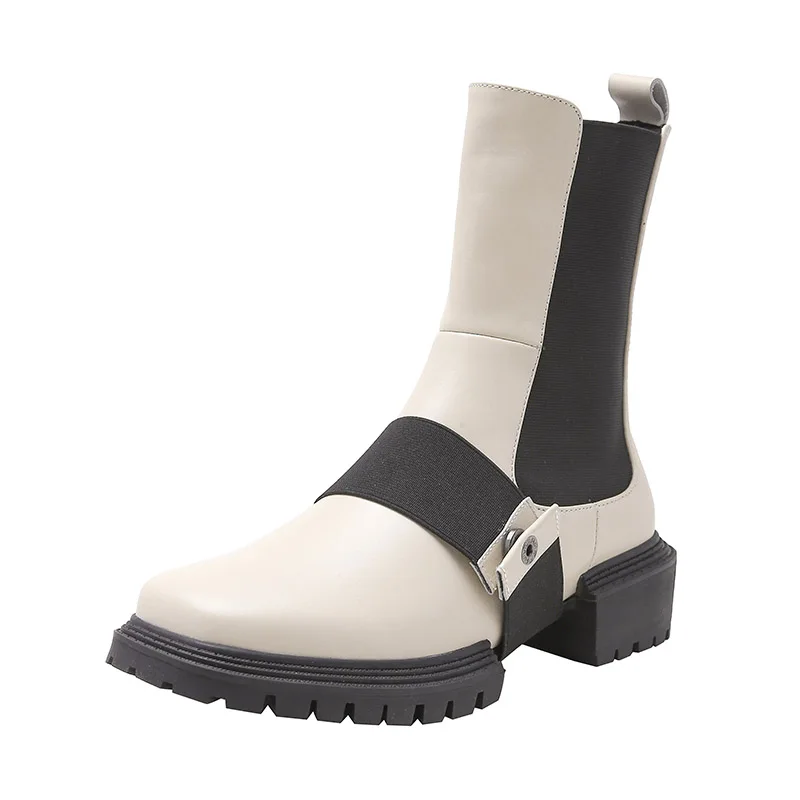 Phoentin women&#39;s  chelsea boots 2024 Autumn  retro Square toe mid calf boots Gen - £237.97 GBP