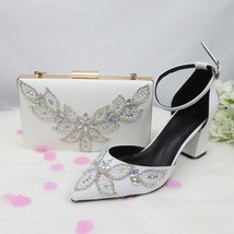 White Beads  wedding shoes Bride Pointed Toe Square Thick High Heel Party dress  - £133.83 GBP