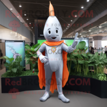 Silver Carrot mascot costume character dressed with a Bodysuit and Lapel pins - $1,219.00