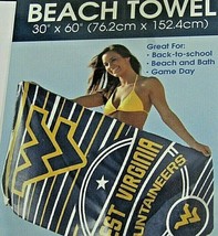 NCAA West Virginia Mountaineers Beach Towel Vertical Logo Name 30&quot;x60&quot; W... - £21.10 GBP