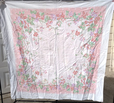 Beautiful Mid Century Pink Grape Vines &amp; Leaves Cotton Tablecloth 50 x 51 - £37.77 GBP