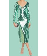 DAVID KOMA Logo Buckle Long Sleeve Metallic Sequined Midi Dress UK8-US4 ... - $246.02