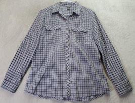 Eddie Bauer Shirt Womens Size Large Purple Gray Check Flannel Cotton Button Down - £13.93 GBP